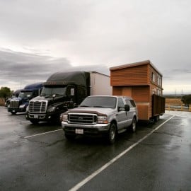 Ford F350 towing the Tiny Project house