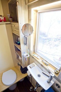 Bucket composting toilet in Tiny Project tiny house